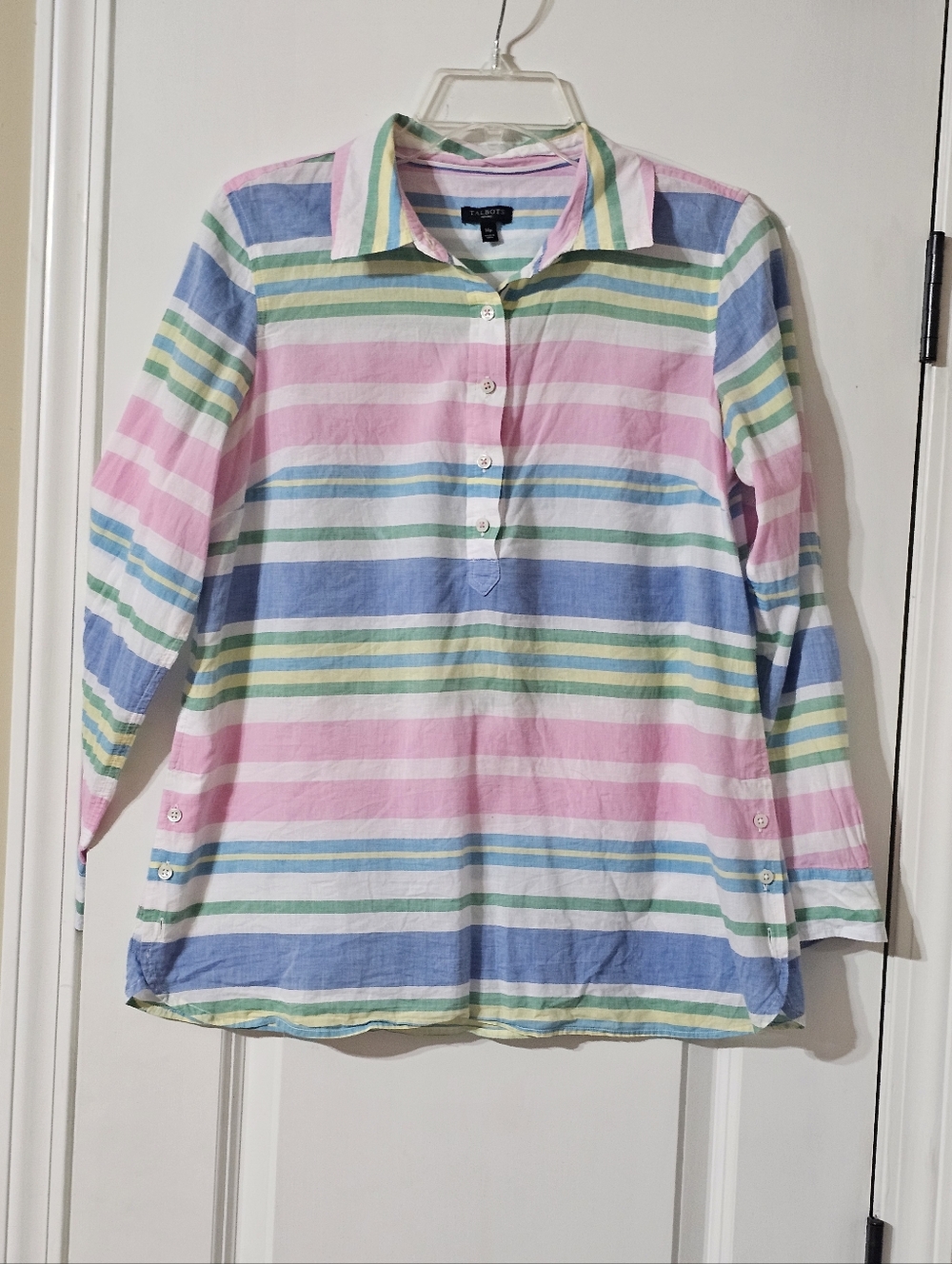 Talbots Pastel Striped Button-Front  Womens Shirt - Pink, Blue, Green, White